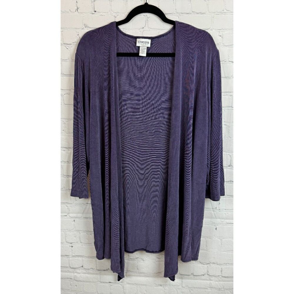 CHICO'S TRAVELERS amethyst lavender purple knit open front cardigan sweater 3 XL